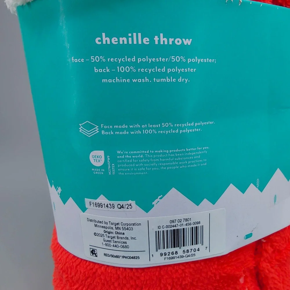 Pillowfort Chenille Throw Blanket Red White Hearts 50x60 Kids Bedding Soft New
